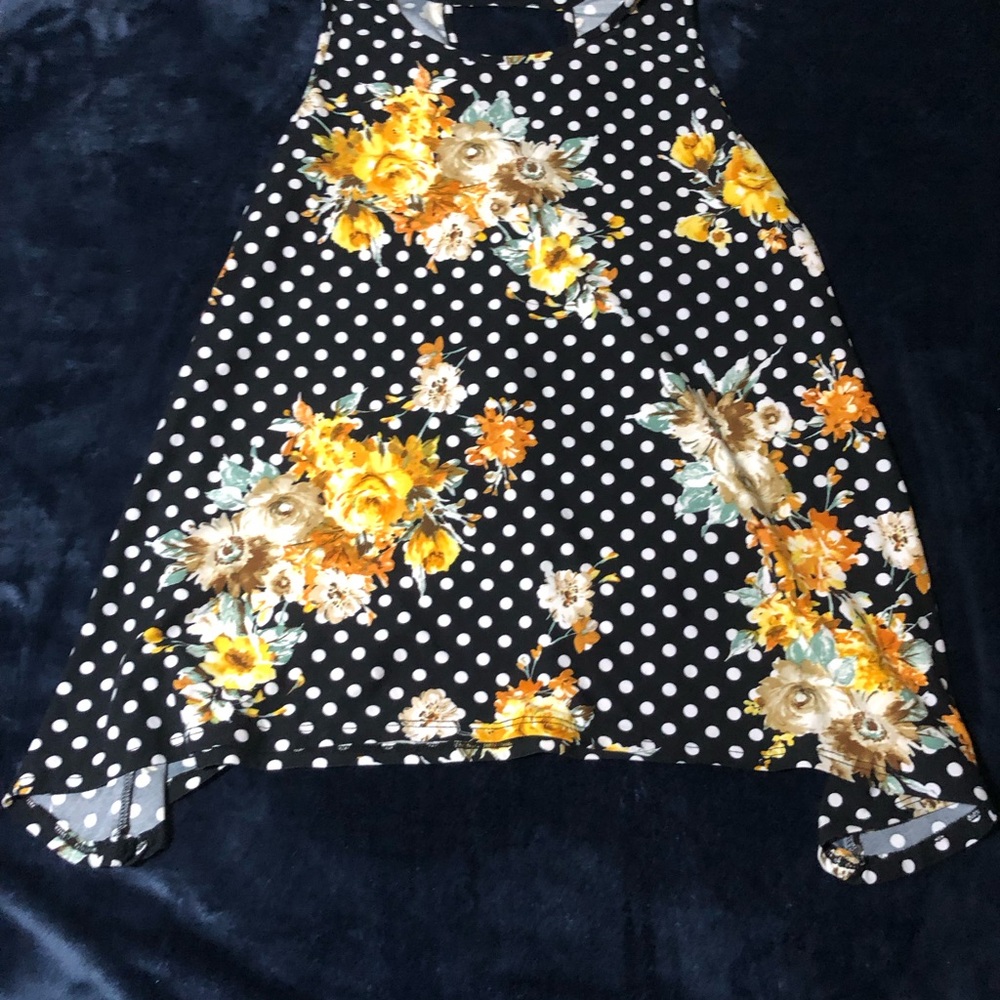 Wilde Floral Polka Dot Sleeveless Top Black Yellow